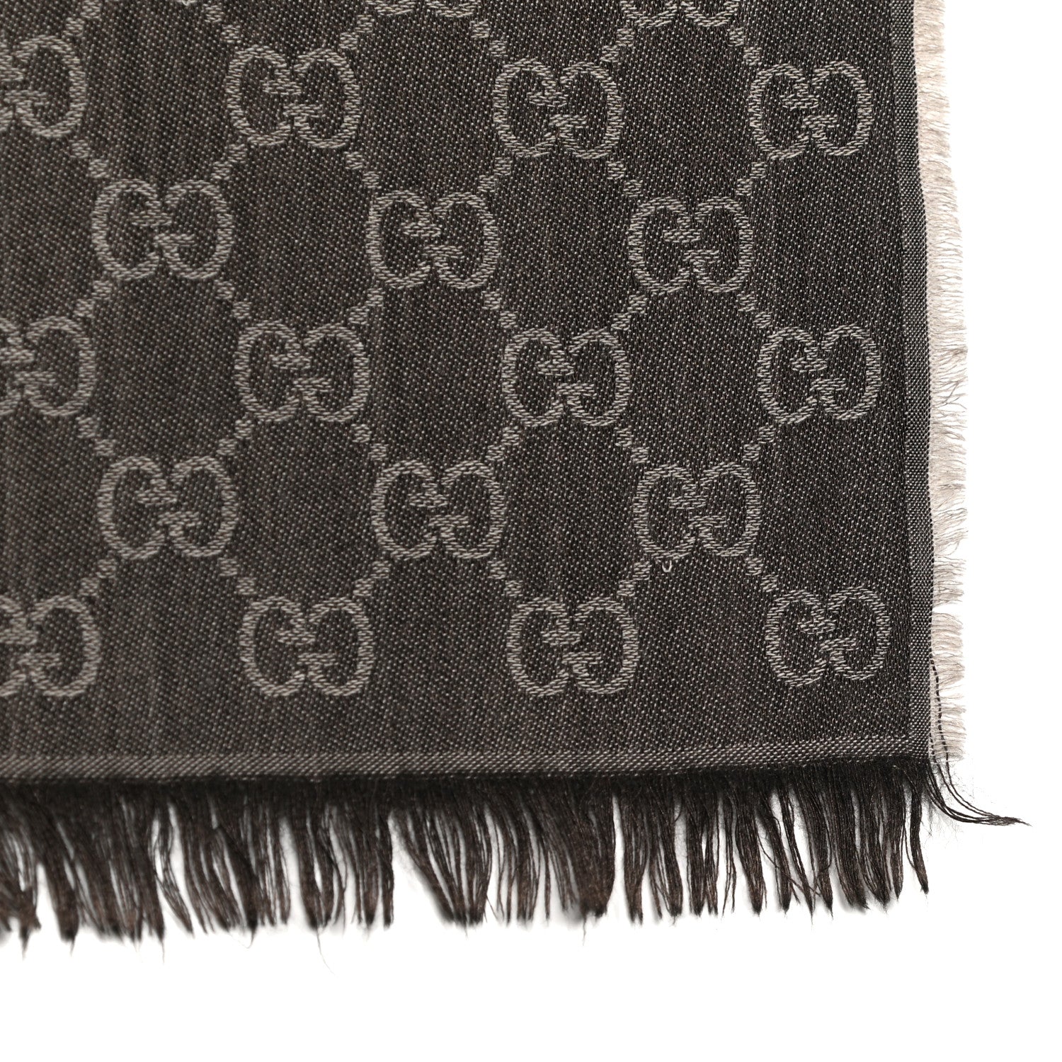 Gucci Wool Silk GG Monogram GGWeblong Fringe Scarf Shawl Rope Dark Brown 5 of 9