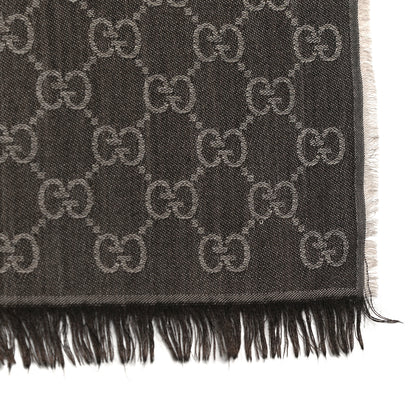 Gucci Wool Silk GG Monogram GGWeblong Fringe Scarf Shawl Rope Dark Brown 5 of 9