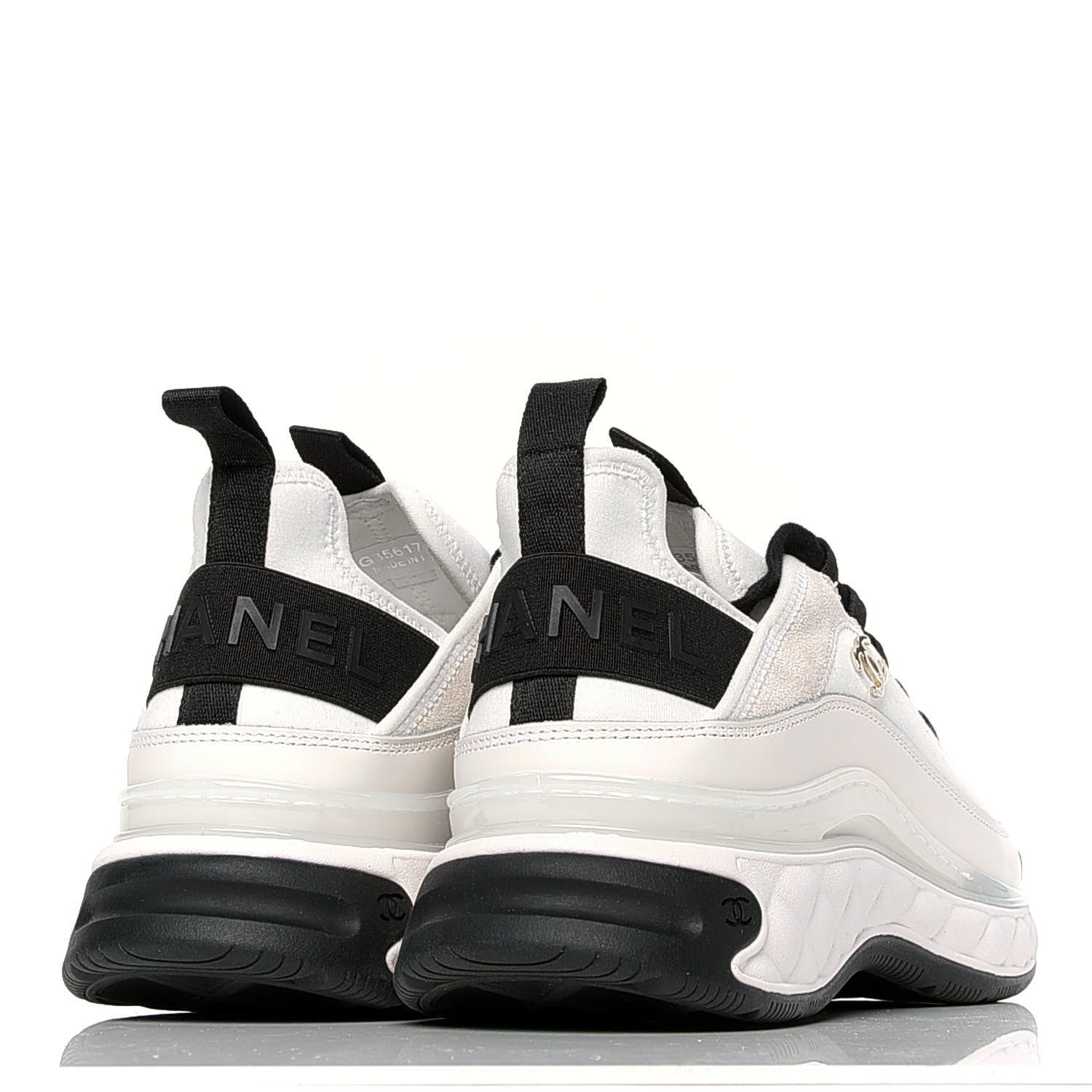Chanel Velvet Calfskin Mixed Fibers CC Sneakers 39.5 Ivory Black 3 of 4