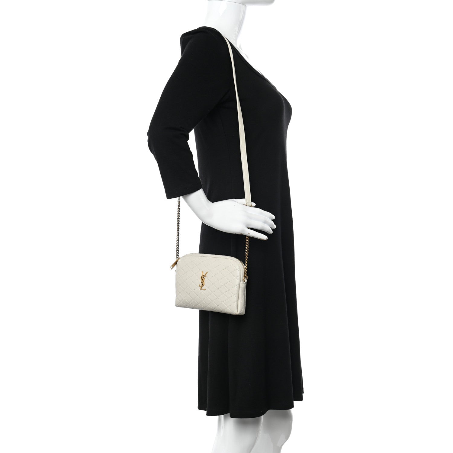 Saint Laurent Lambskin Quilted Gaby Zipped Pouch Crema Soft 2 of 10