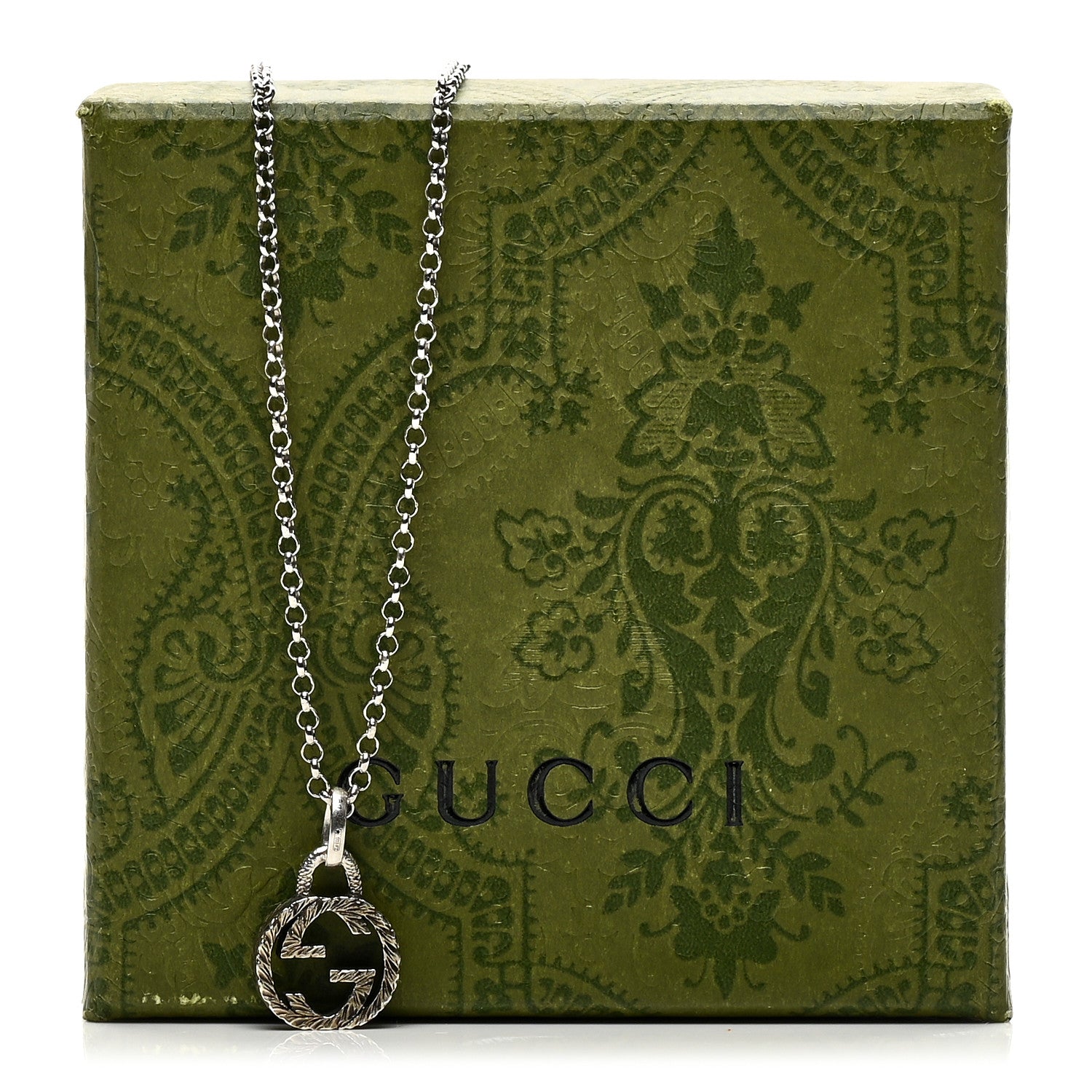 Gucci Sterling Silver Small Textured Interlocking G Pendant Necklace 5 of 5