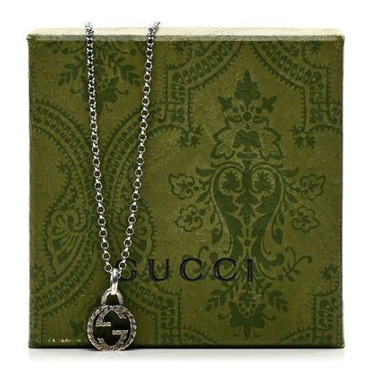 Gucci Sterling Silver Small Textured Interlocking G Pendant Necklace 5 of 5
