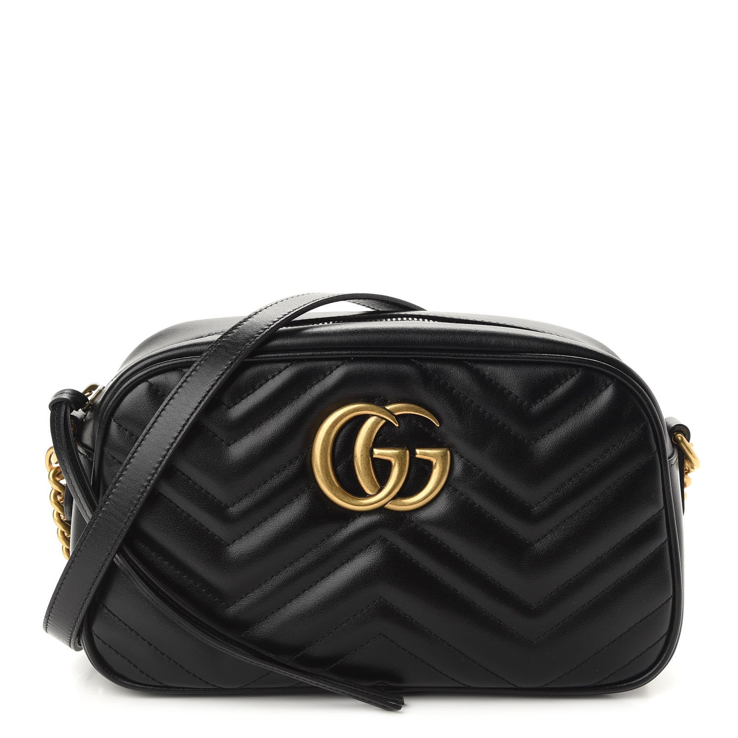 Gucci Calfskin Matelasse Small GG Marmont Chain Shoulder Bag Black 1 of 9
