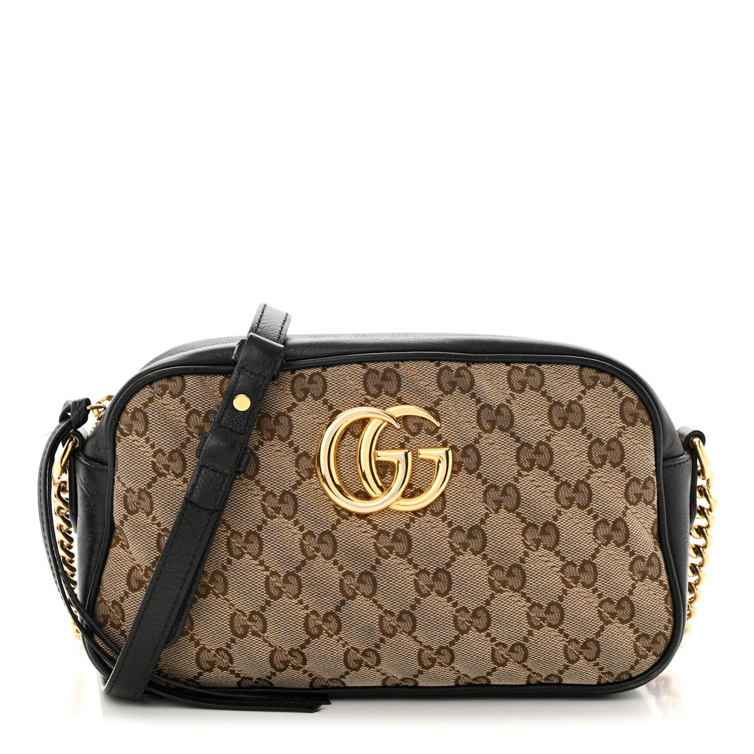 Gucci Monogram Matelasse Diagonal Small GG Marmont Chain Shoulder Bag Beige Black 1 of 15