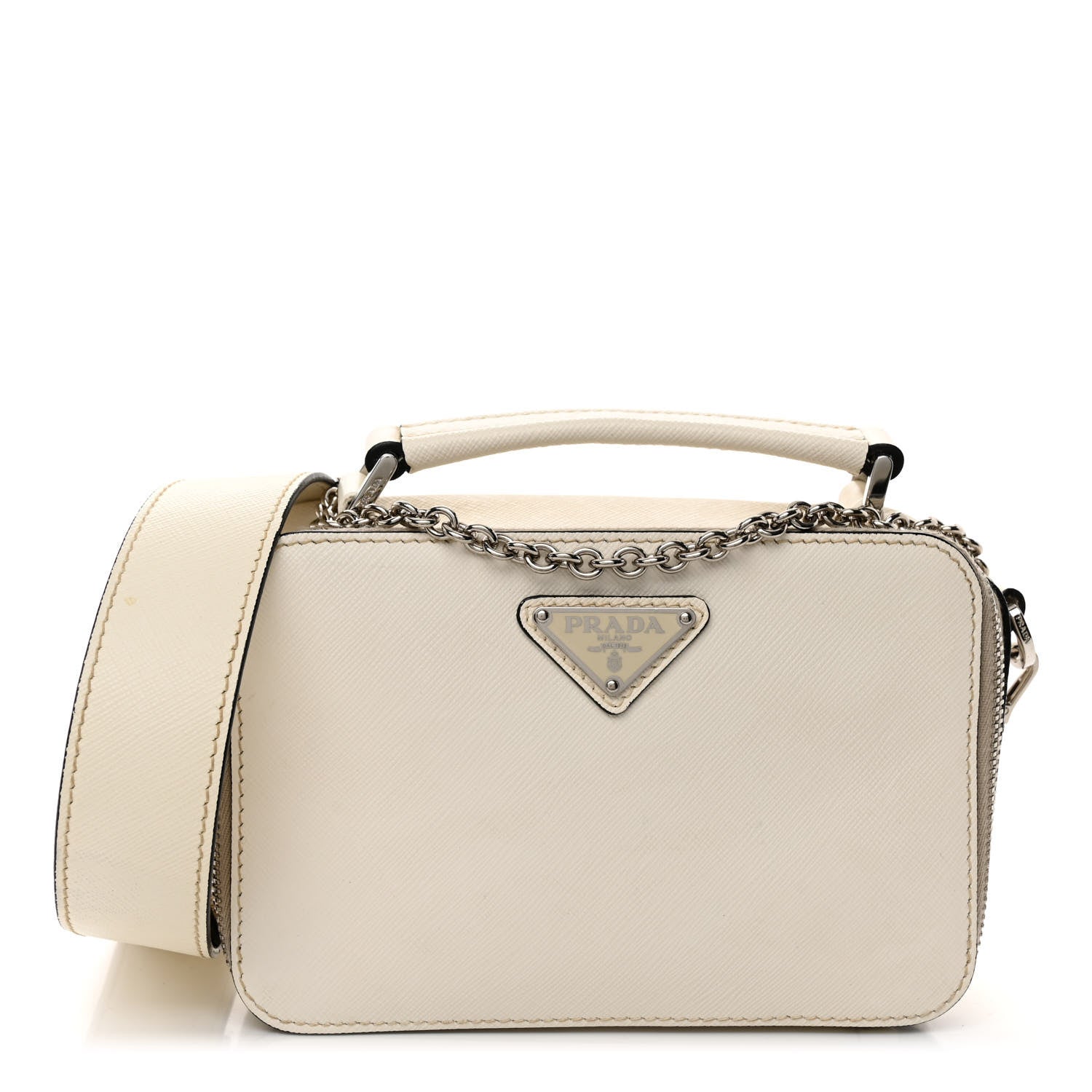 Prada Saffiano Travel Small Brique Top Handle Crossbody Bag White 1 of 8