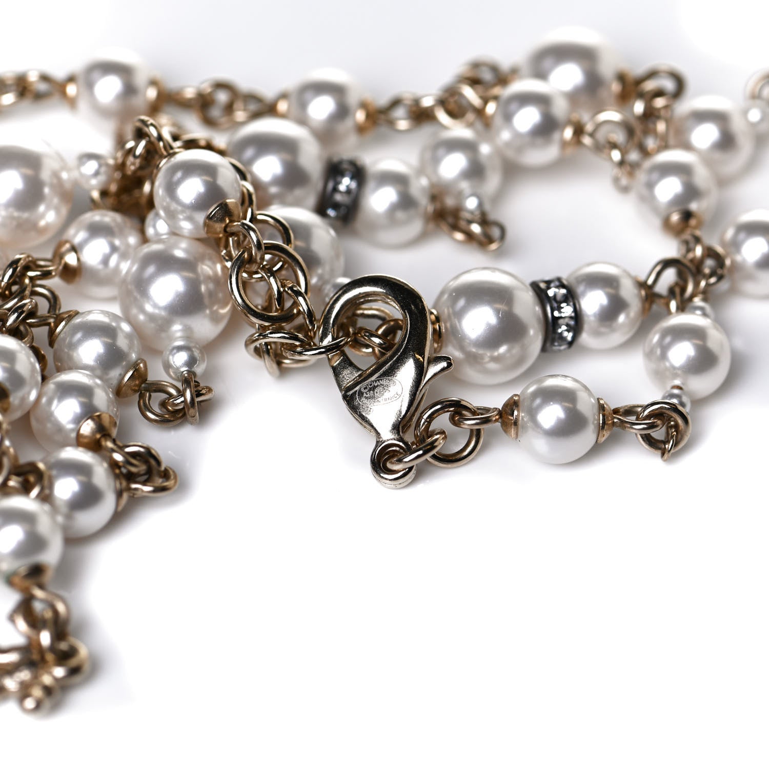 Chanel Pearl Crystal Queen of France Multi Strand Necklace Gold 4 of 5