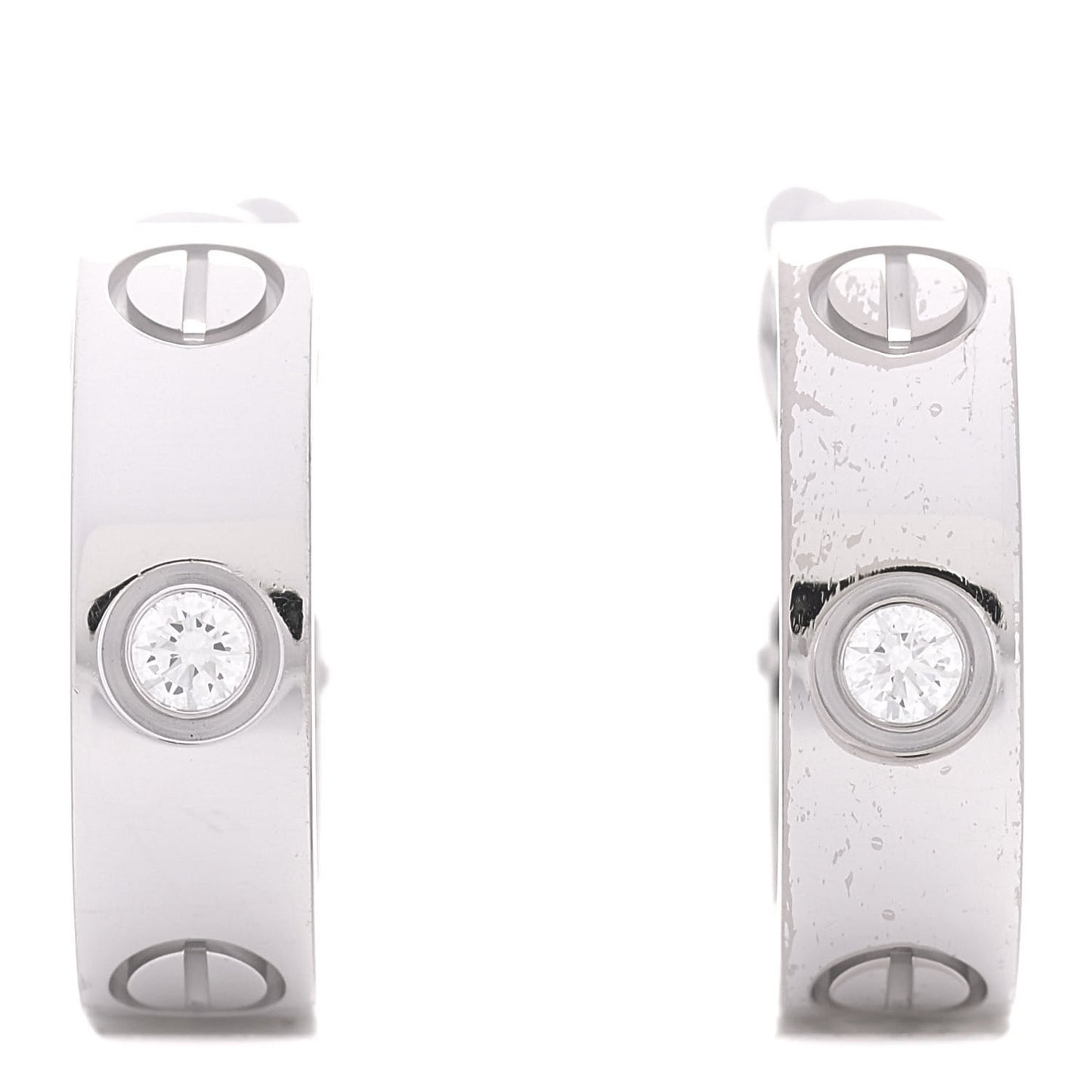 18K White Gold 2 Diamond 5.5mm LOVE Hoop Earrings