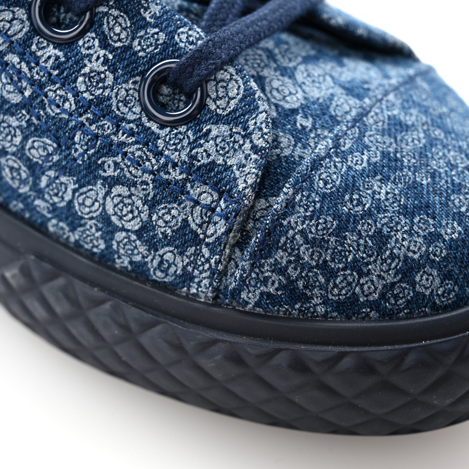 Chanel Printed Denim Quilted High Top Sneakers 40 Dark Blue 9 of 10