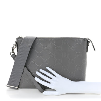 Gucci Calfskin GG Tennis Embossed Medium Wristlet Messenger Bag Gray 2 of 8