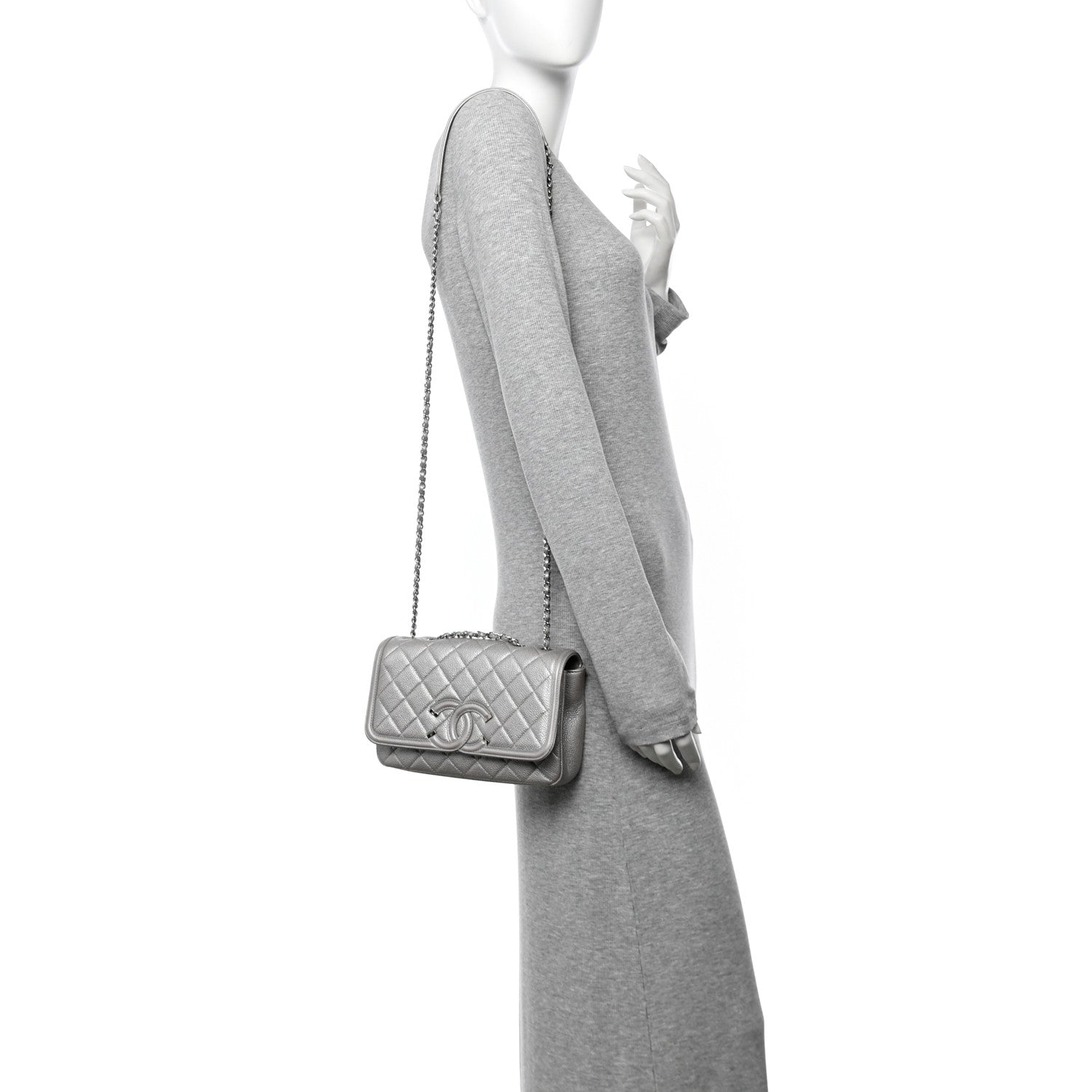 Chanel Metallic Caviar Quilted Small CC Filigree Flap Silver 2 of 12
