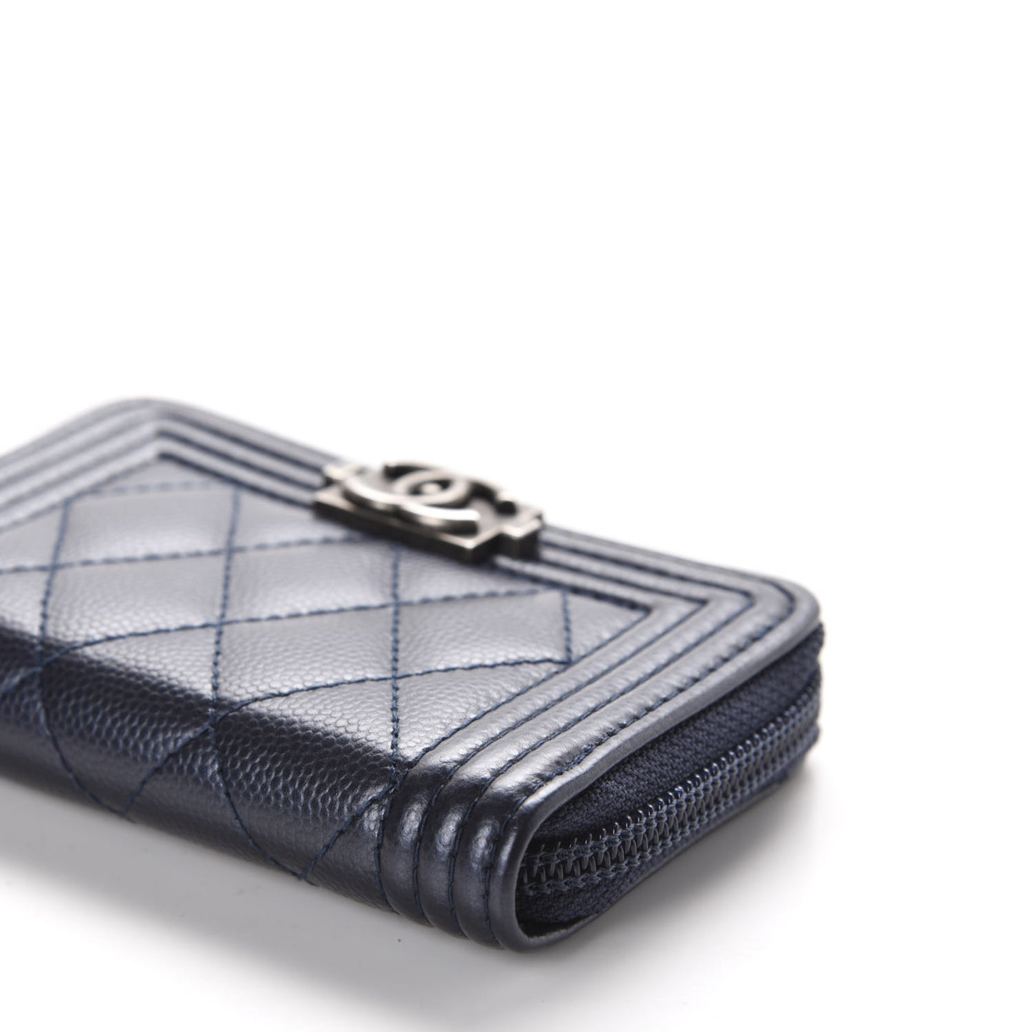 Caviar Quilted Boy Zip Around Coin Purse Wallet Navy