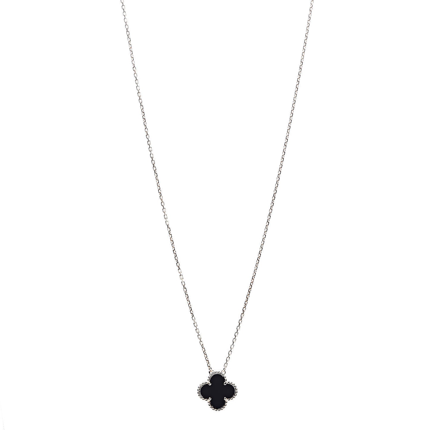 18K Yellow Gold Black Onyx Vintage Alhambra Pendant Necklace