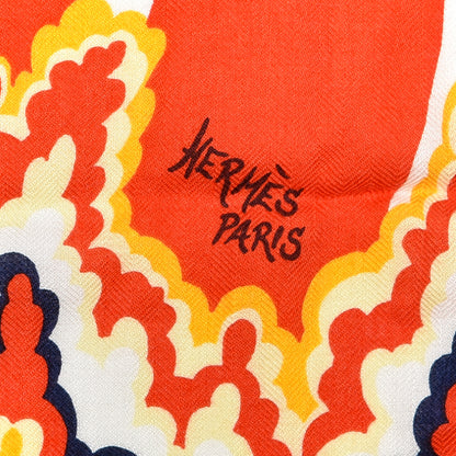 Hermes Cashmere Silk Three Graces Shawl 140 Orange Capucine Marine 2 of 6