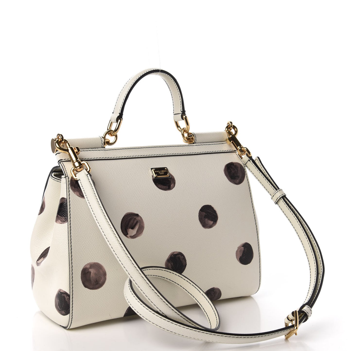 Vitello Polka Dot Medium Miss Sicily Satchel White