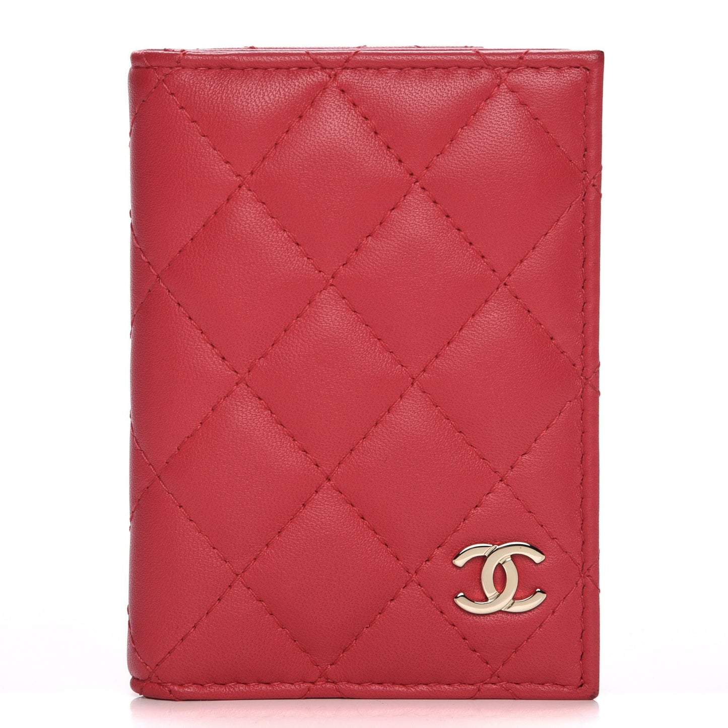 Lambskin Quilted Card Holder Wallet Dark Pink