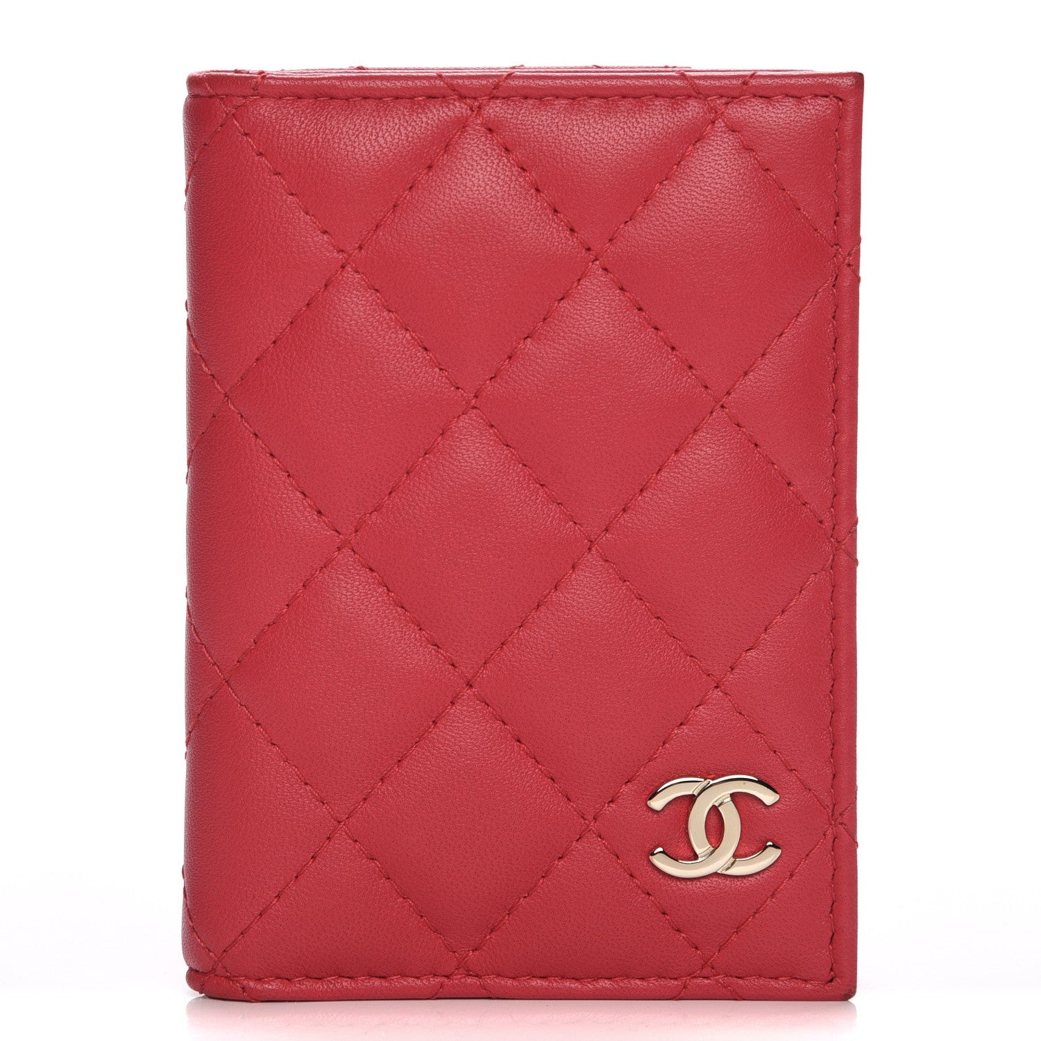 Chanel Lambskin Quilted Card Holder Wallet Dark Pink 1 of 8