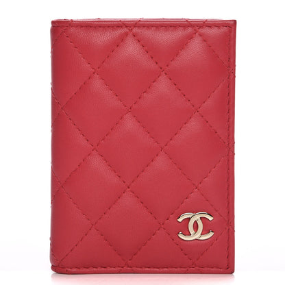 Chanel Lambskin Quilted Card Holder Wallet Dark Pink 1 of 8