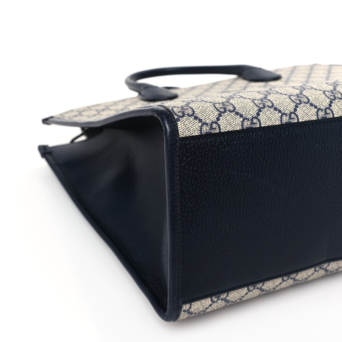 GG Supreme Monogram Textured Dollar Calfskin Web Medium Retro Interlocking G Tote Bag Beige Blue