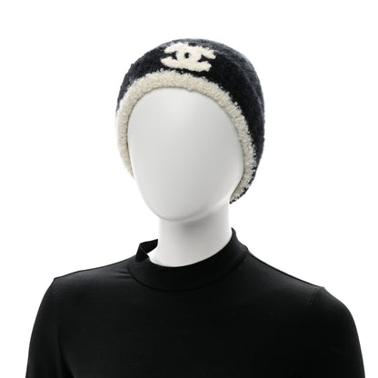 Chanel Cashmere Silk CC Beanie Hat Black White 2 of 6