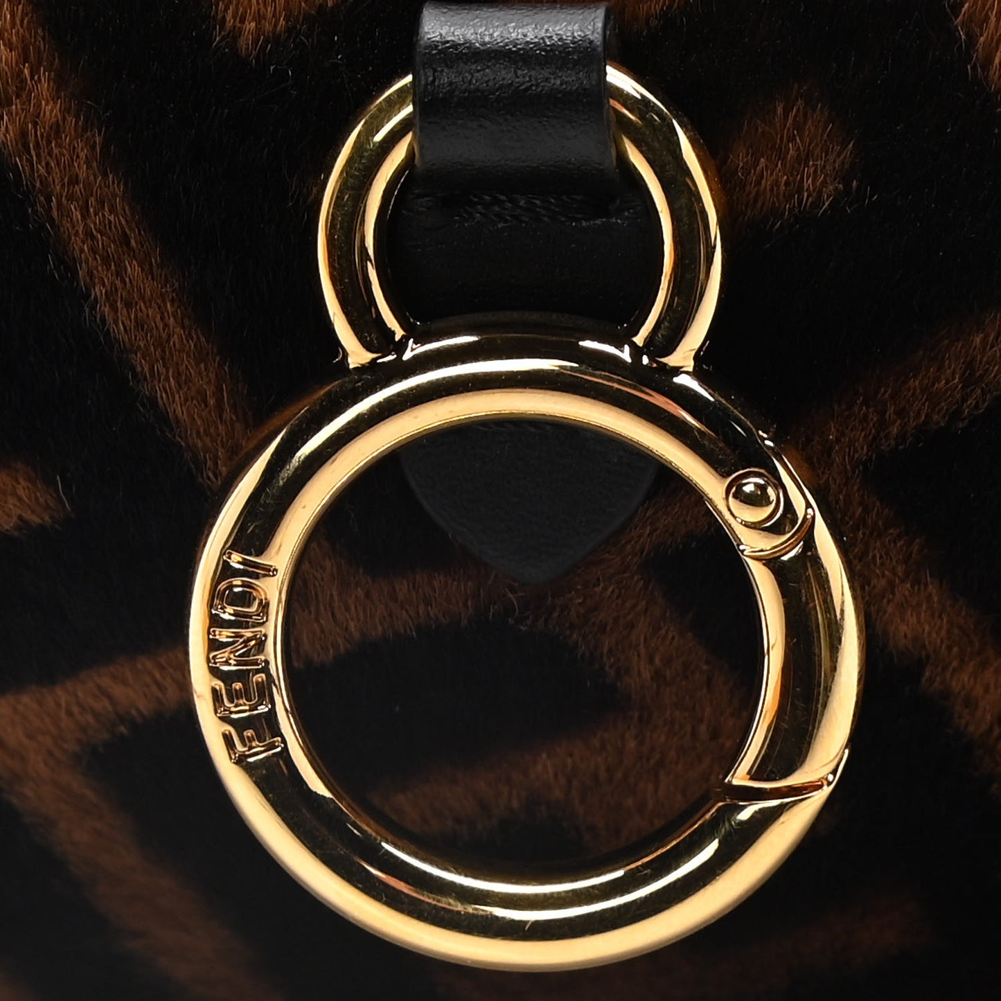 Sheared Sheepskin Vitello King FF Nano Baguette Charm Tobacco Moro Black