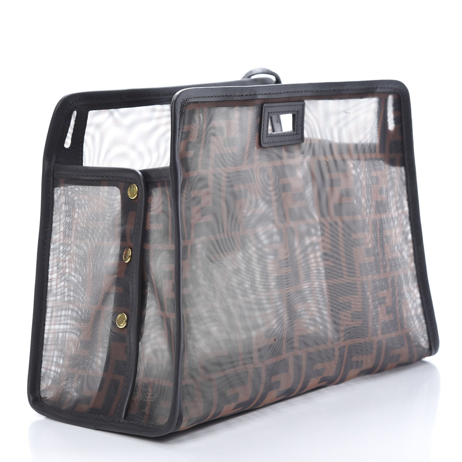 Fendi Mesh Vitello Century FF 1974 Mini Peekaboo Defender Cover Marrone Black Ebano 3 of 9