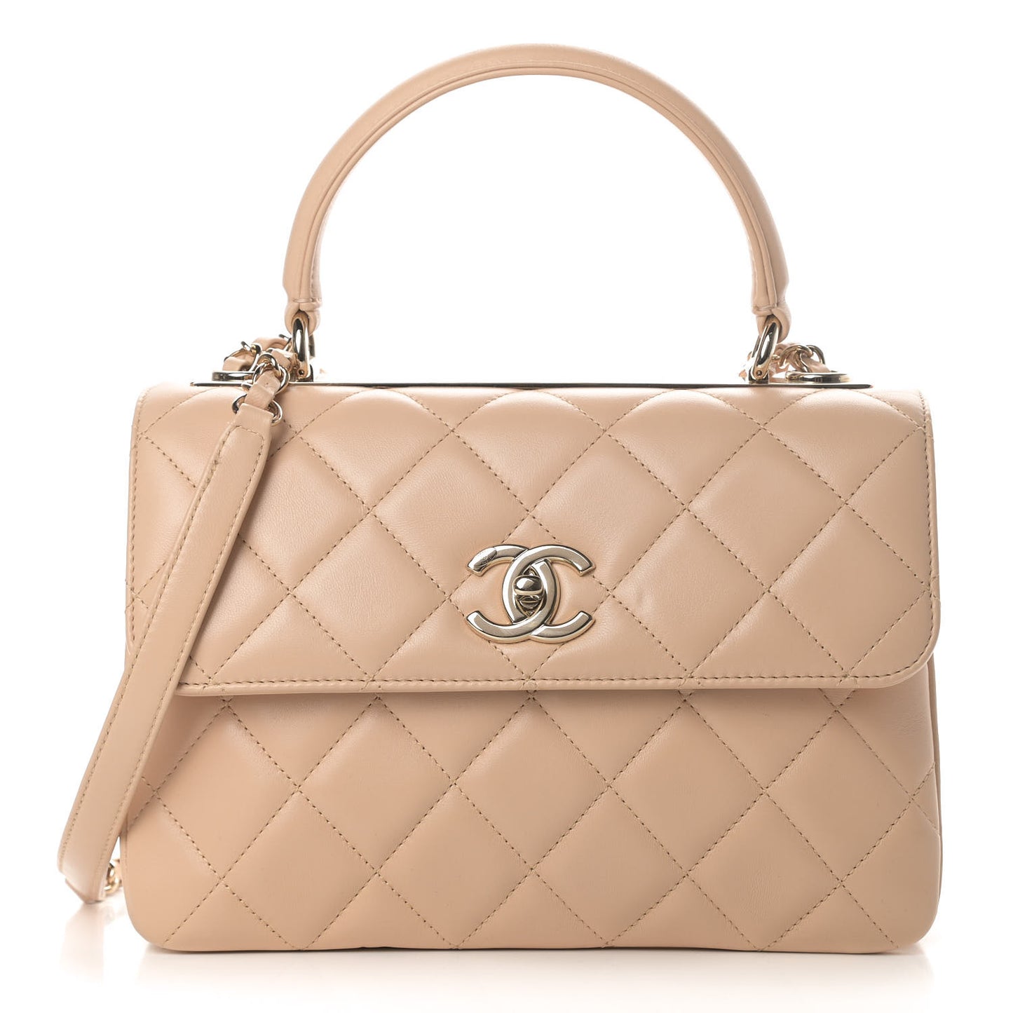 Lambskin Quilted Small Trendy CC Dual Handle Flap Bag Beige
