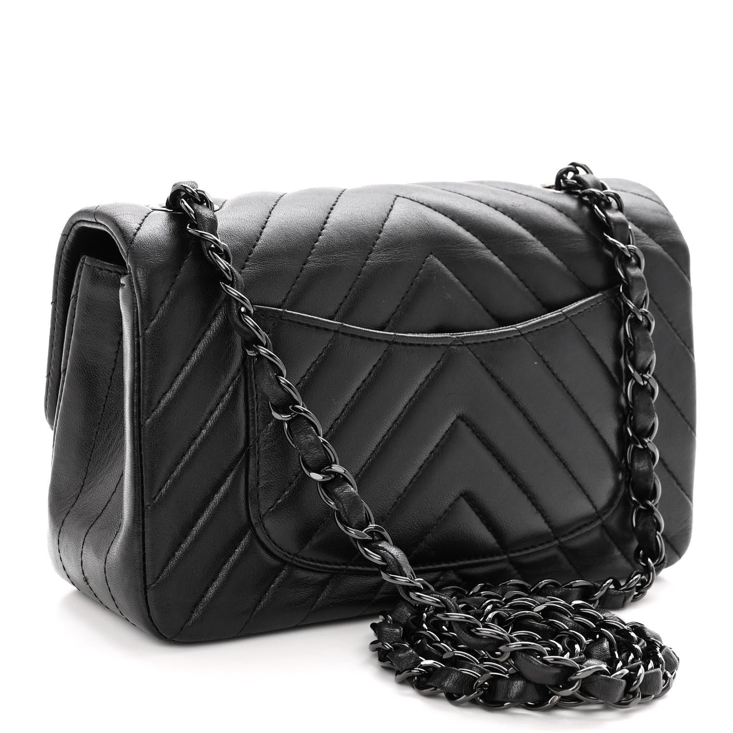 Lambskin Chevron Quilted Mini Rectangular Flap So Black