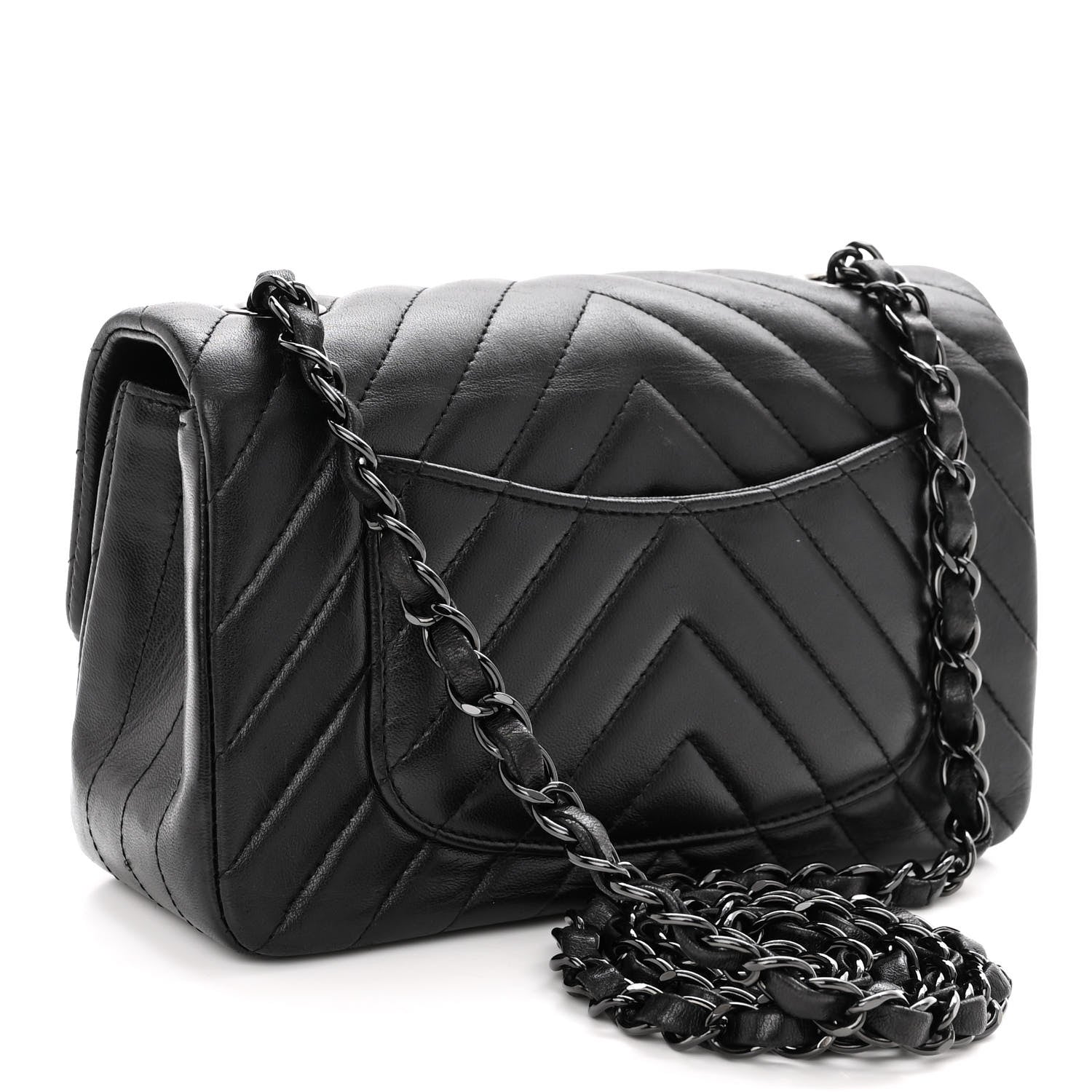 Chanel Lambskin Chevron Quilted Mini Rectangular Flap So Black 3 of 11