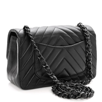Chanel Lambskin Chevron Quilted Mini Rectangular Flap So Black 3 of 11