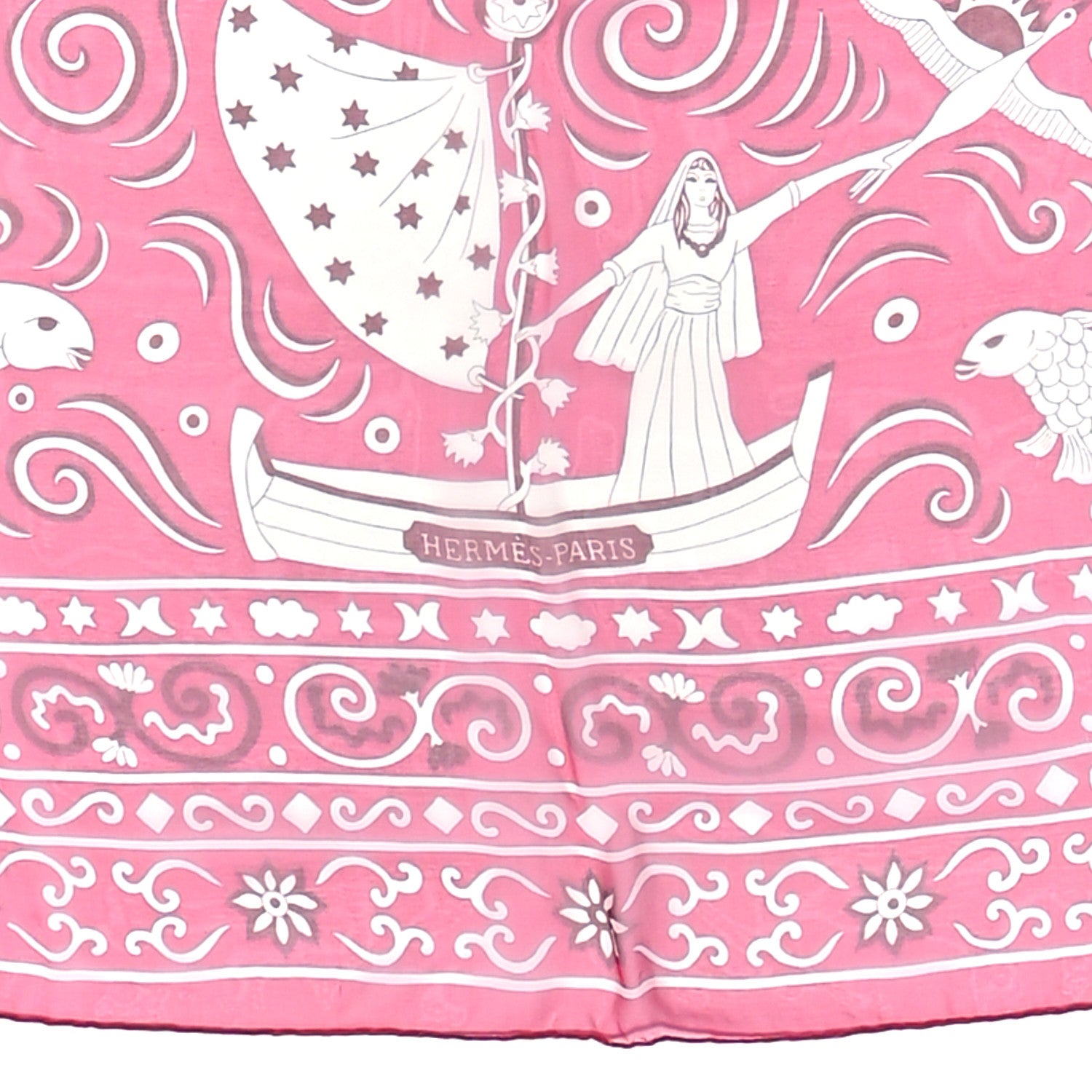 Hermes Mousseline Silk Peuple Du Vent Bandana Shawl 140 Rose Indien White Prune 2 of 3