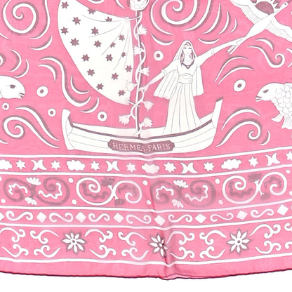 Hermes Mousseline Silk Peuple Du Vent Bandana Shawl 140 Rose Indien White Prune 2 of 3