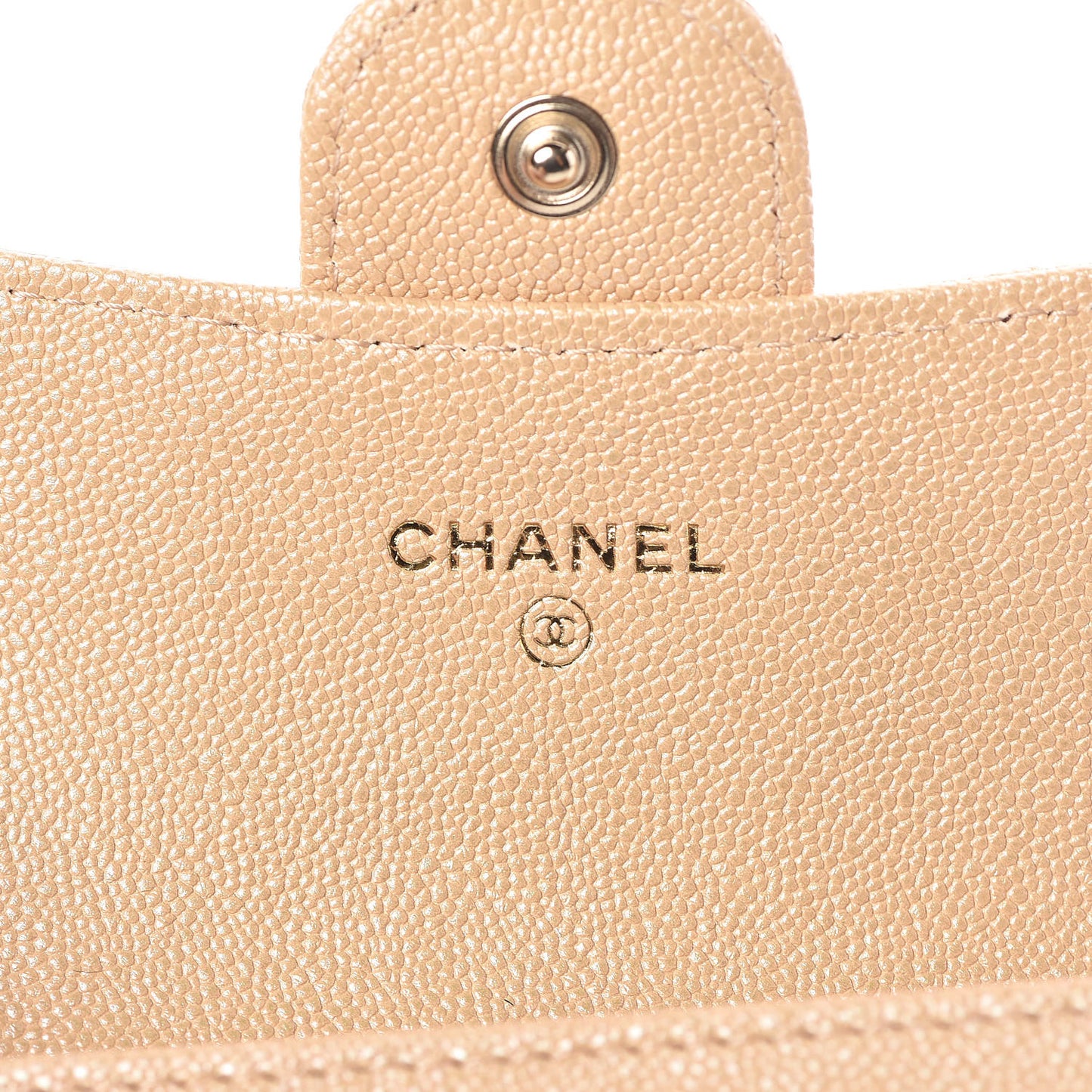 Iridescent Caviar Quilted Flap Card Holder Beige