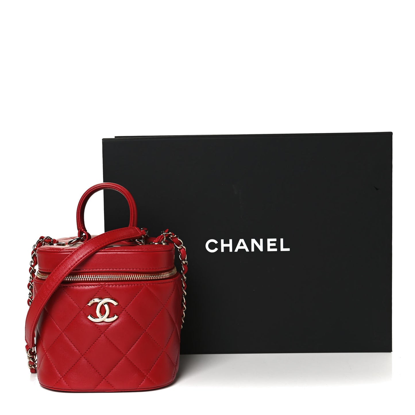 Lambskin Quilted Trendy Vanity Case Red
