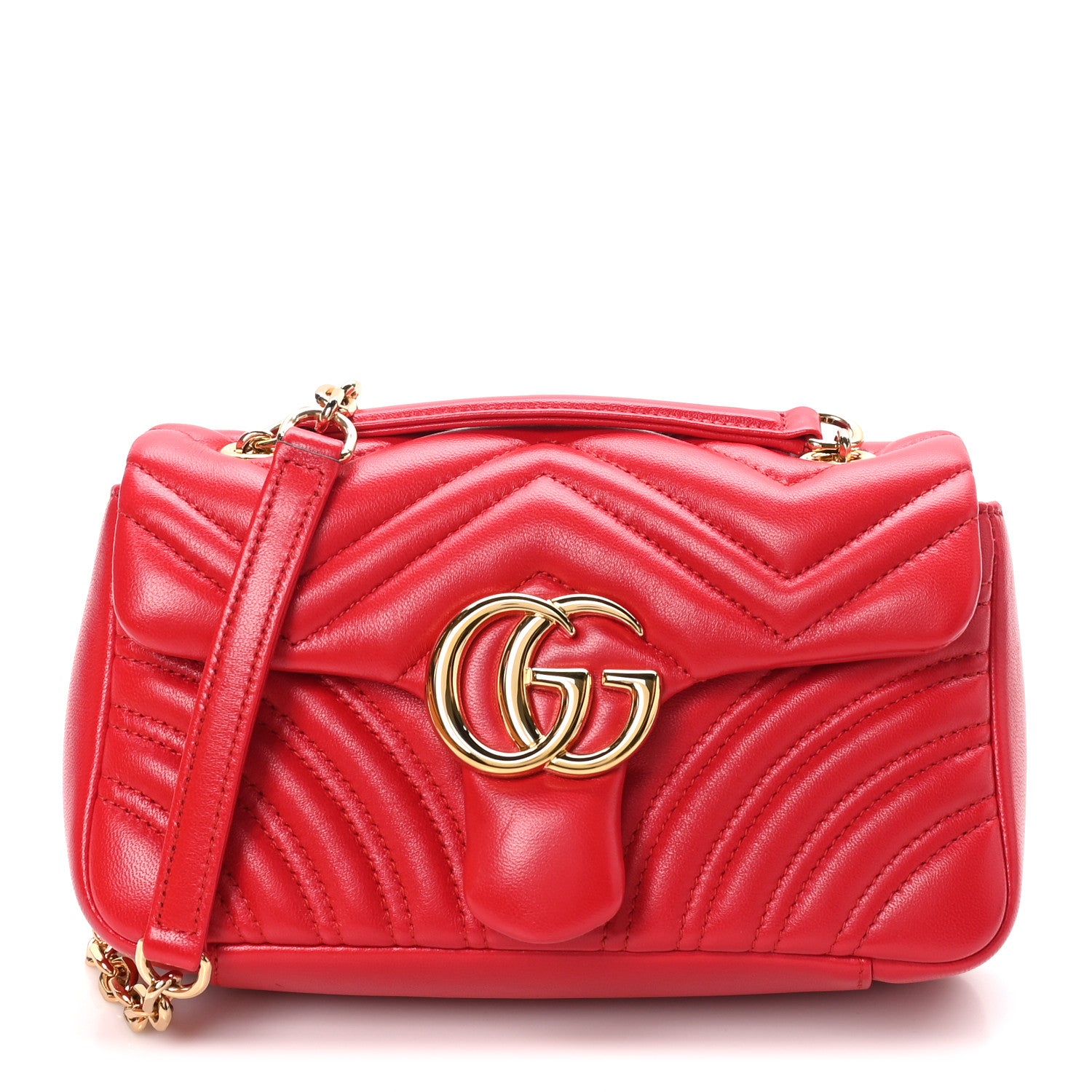 Gucci Lambskin Matelasse Small GG Marmont Shoulder Bag Bright Red 1 of 11