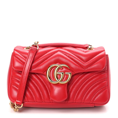 Gucci Lambskin Matelasse Small GG Marmont Shoulder Bag Bright Red 1 of 11