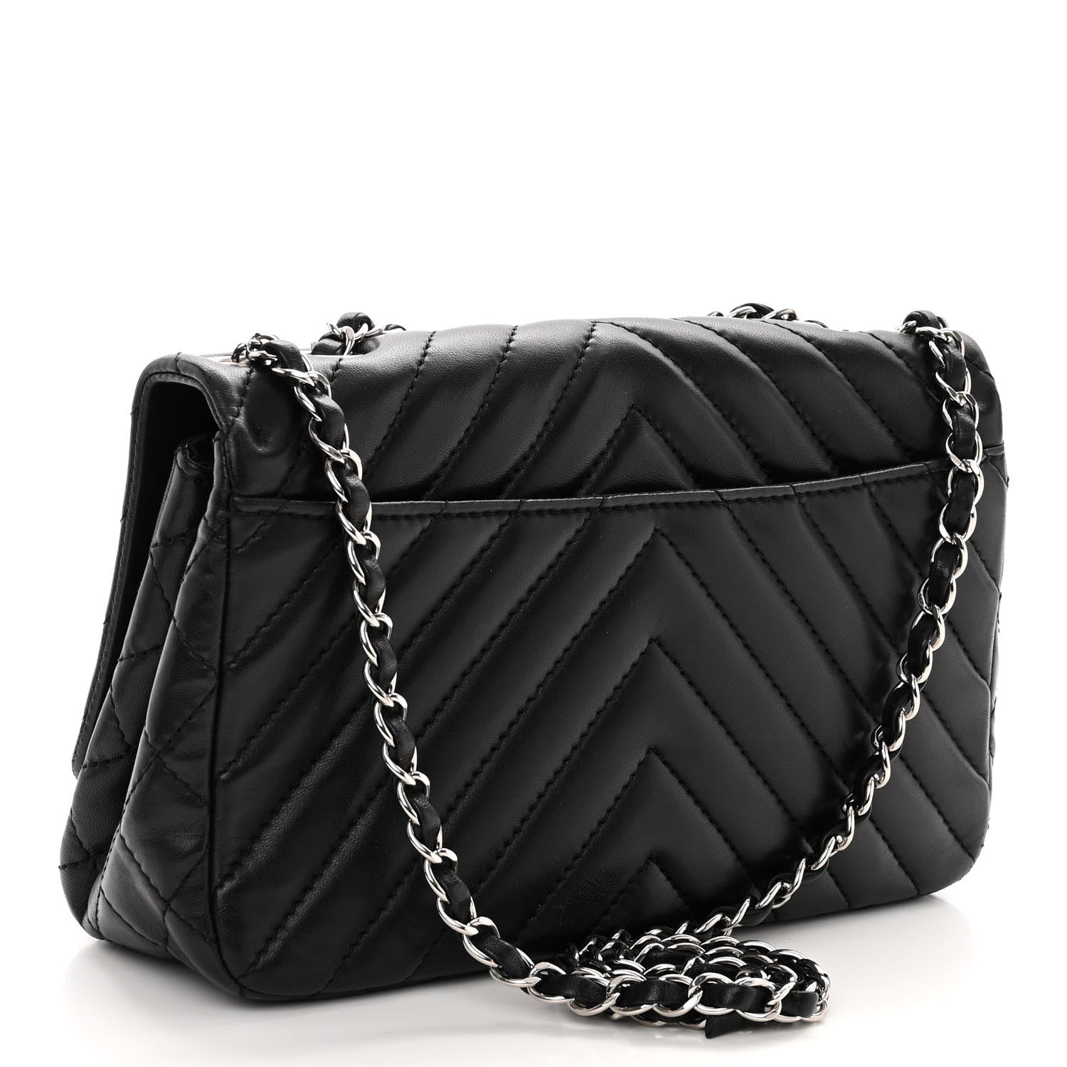 Chanel Lambskin Surpique Chevron Medium Single Flap Black 3 of 10