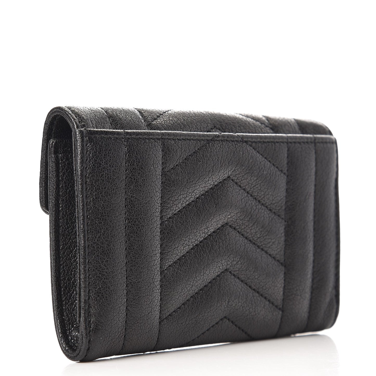 Lambskin Mixed Matelasse Chevron Small Monogram Envelope Wallet Black