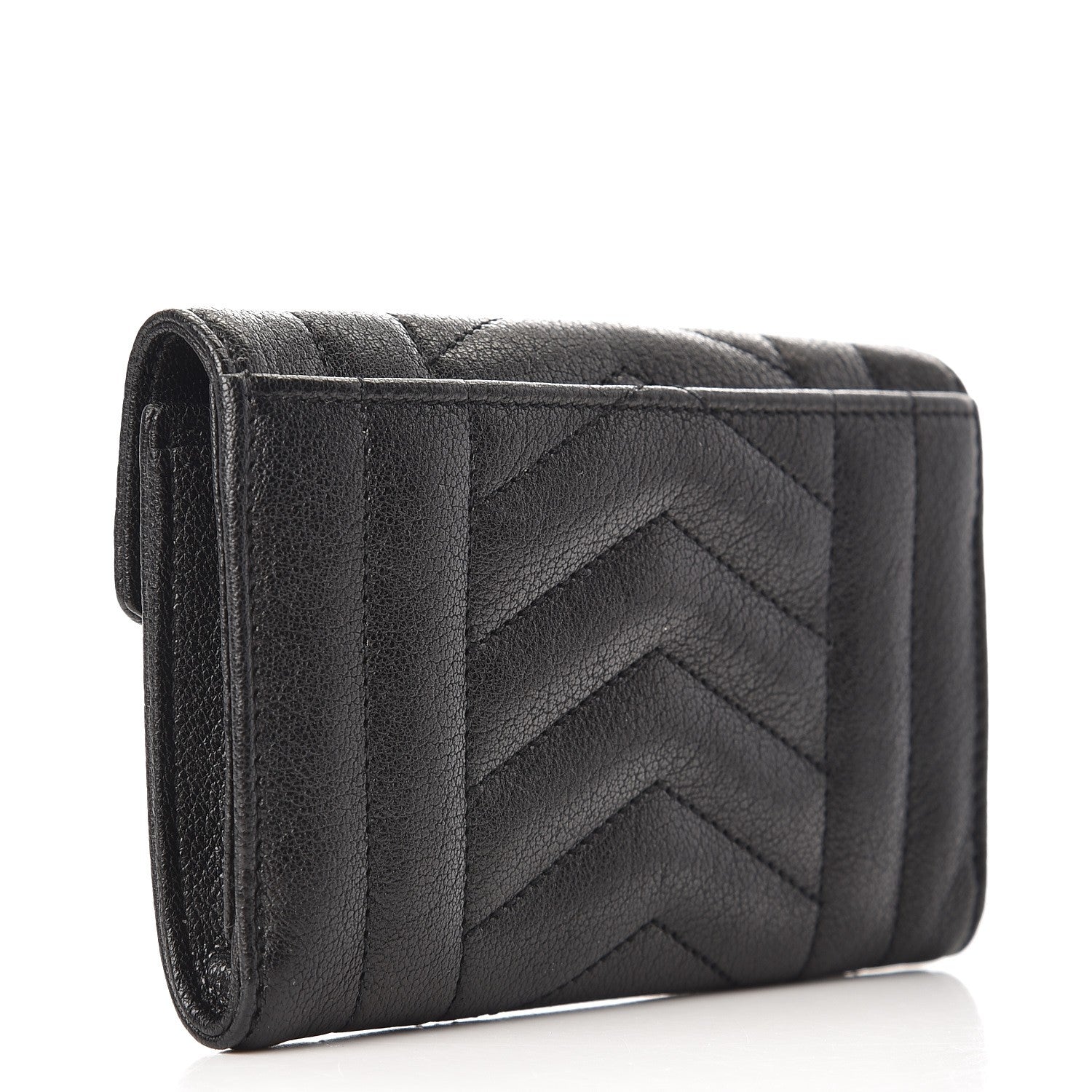 Saint Laurent Lambskin Mixed Matelasse Chevron Small Monogram Envelope Wallet Black 3 of 7