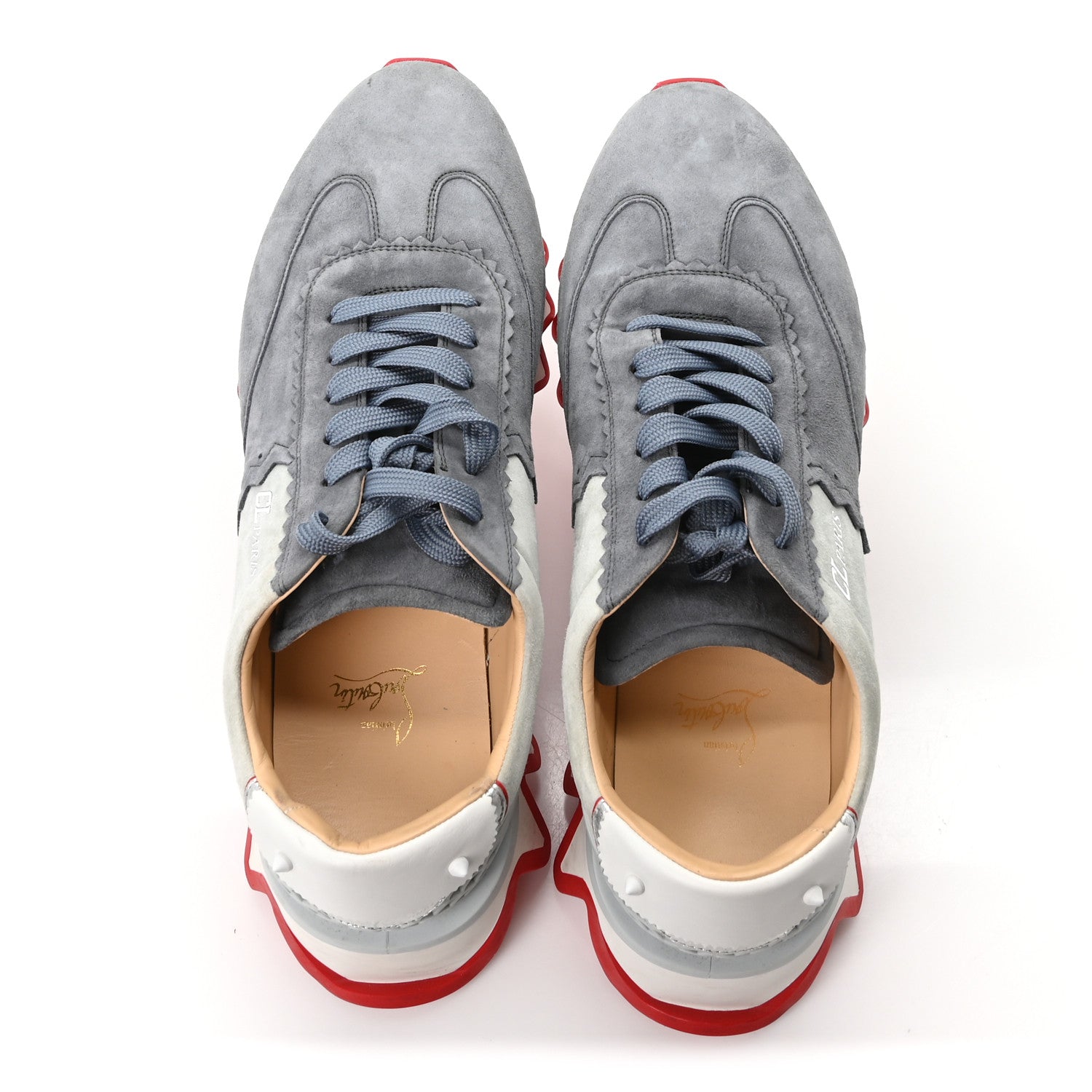 Christian Louboutin Suede Calfskin Mens Loubishark Sneakers 45 Grey Blue 2 of 9
