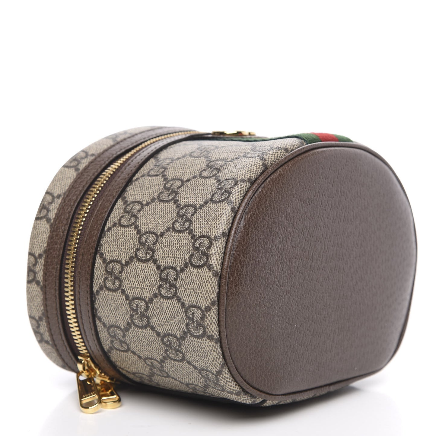 GG Supreme Monogram Textured Calfskin Web Ophidia Vanity Cosmetic Case Beige Ebony New Acero