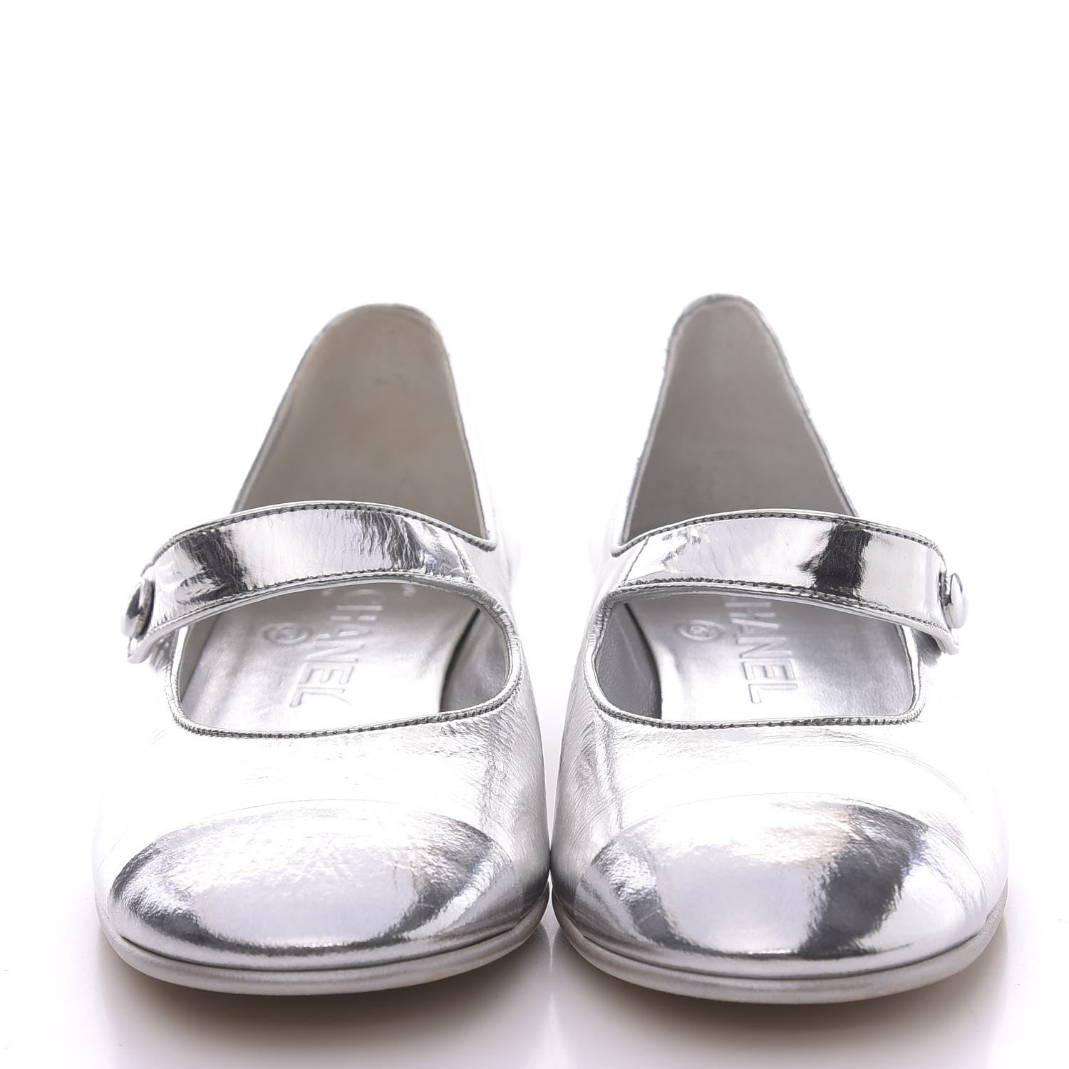 Chanel Laminated Goatskin Cap Toe Ballerina Flats 35.5 Silver 2 of 10