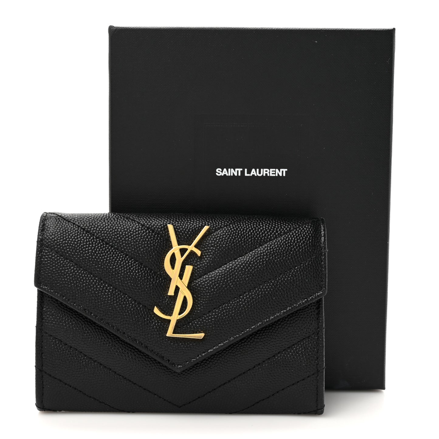 Grain De Poudre Matelasse Chevron Small Monogram Envelope Wallet Black