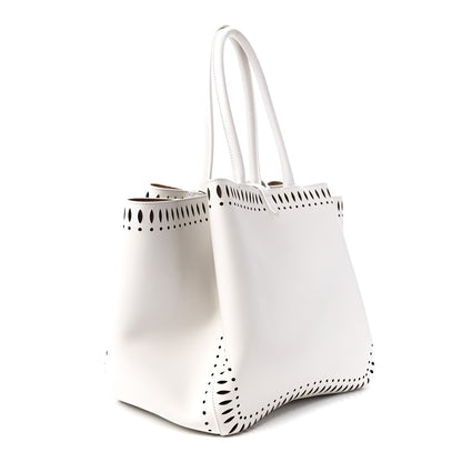 Alaia Calfskin Laser Cut Angele 20 Top Handle Bag White 4 of 13