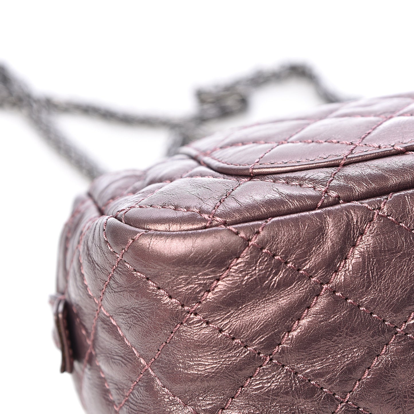 Metallic Aged Calfskin Quilted Small Reissue Camera Case Rose Fonce