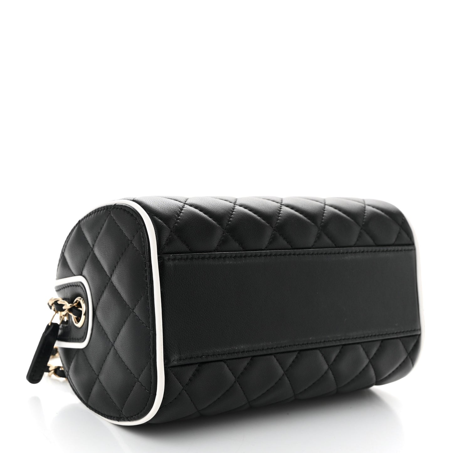 Lambskin Quilted Resin CC Mini Bowling Clutch With Chain Black White