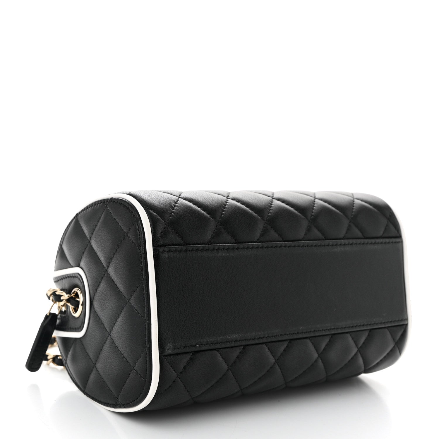 Chanel Lambskin Quilted Resin CC Mini Bowling Clutch With Chain Black White 4 of 10