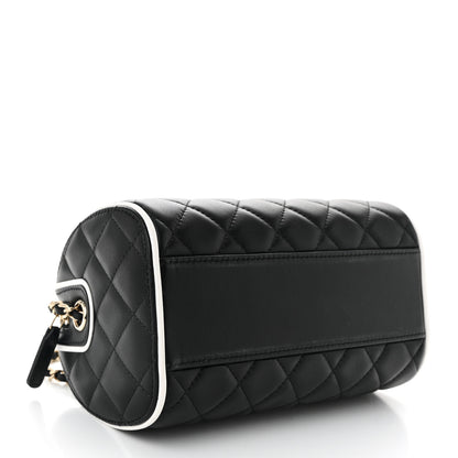 Chanel Lambskin Quilted Resin CC Mini Bowling Clutch With Chain Black White 4 of 10