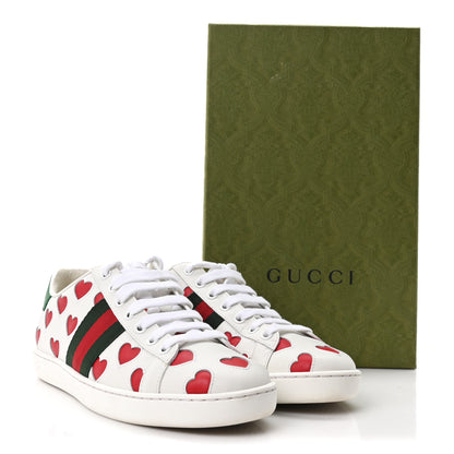 Gucci Calfskin Miro Soft Web Heart Cut Out Womens Ace Sneakers 36.5 White Light Hibiscus Red New Shamarock 10 of 10