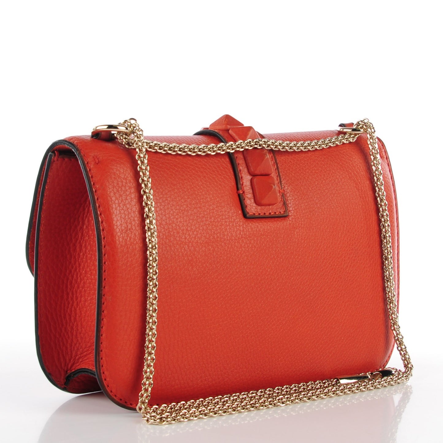 Pebbled Calfskin Monochrome Medium Glam Lock Rockstud Flap English Red