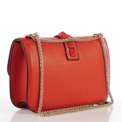 Valentino Garavani Pebbled Calfskin Monochrome Medium Glam Lock Rockstud Flap English Red 3 of 7